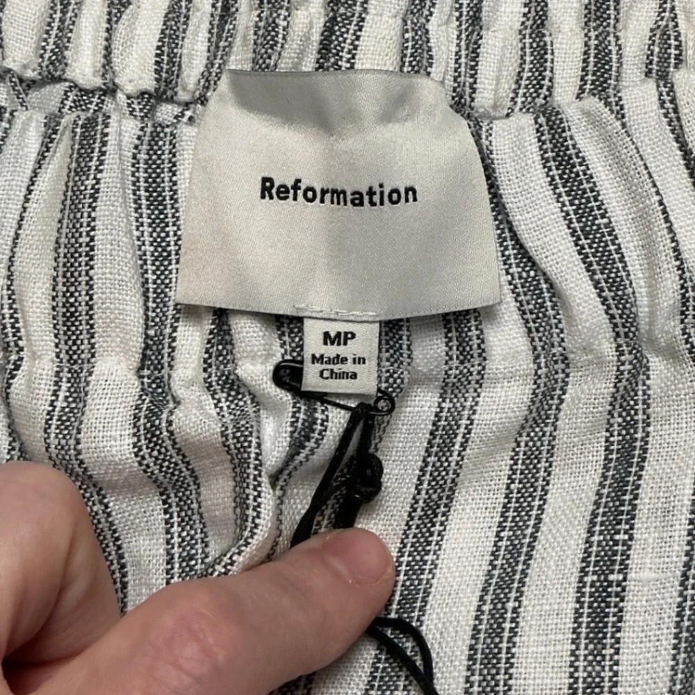 Reformation Linen Striped Pants White Navy MP New With Tags‎